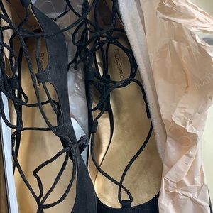 Bcbg lace up flats with zipper back